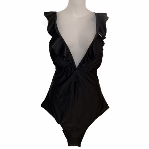 NWT Plus Size One Piece Bathing Suit Black Ruffles - Picture 4 of 12